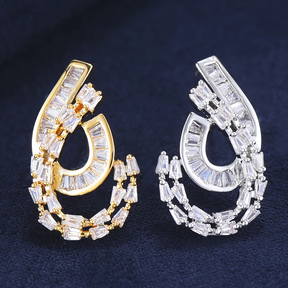 GODKI Trendy Luxury Flower Wreath Leaf Stud Earrings For Women Wedding Cubic Zircon Crystal African Dubai Silver Bridal Earrings