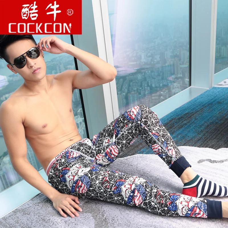 

2016 Male long johns separate print slim underpants thermal wool legging pants male