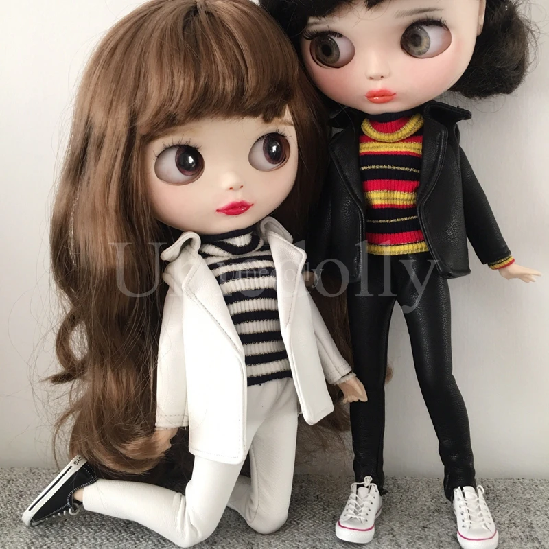 Крутая одежда из искусственной кожи 1/6 Blyth Doll брюки пальто Одежда для куклы-Барби водолазка свитер одежда аксессуары