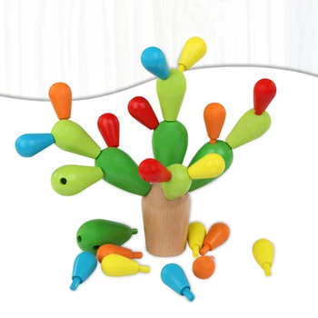 

Wooden Balancing Cactus Toy Education Learning Blocks Color Shape Coordination Toys
