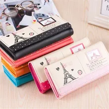2016 Women’s Girls Eiffel Tower Stamp Coin Purse womens wallets Card Case Handbag sac femme women money bag 2016 Freeshipping