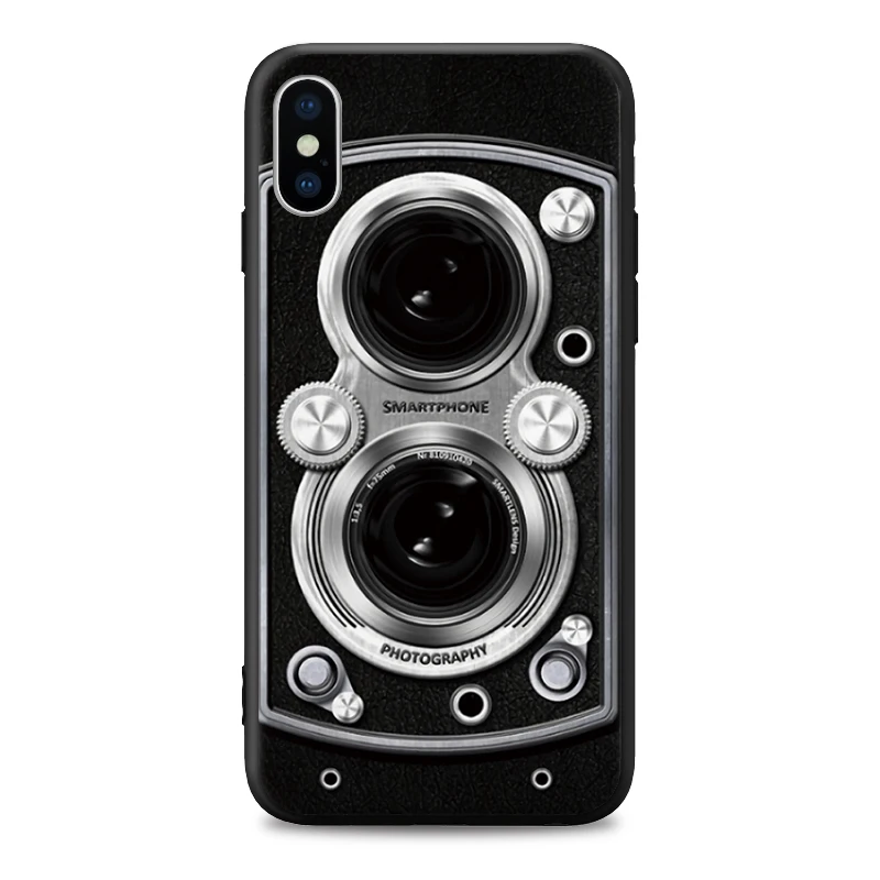 Для iPhone 5 5S SE 6 6S 7 8 Plus X XR XS Max черный Жесткий чехол для телефона Реалистичная камера объектив органайзер для косметики аудио лента жесткий чехол