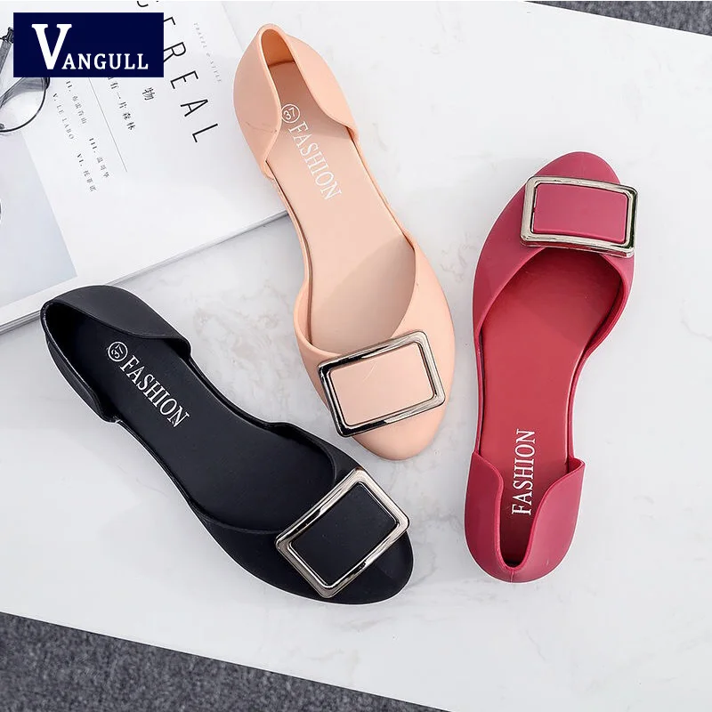 

Vangull New Candy Color PVC D'Orsay Flat Shoes Women Metal Square Pointed Toe Summer Shallow Office Lady Elegant Slip on Shoes