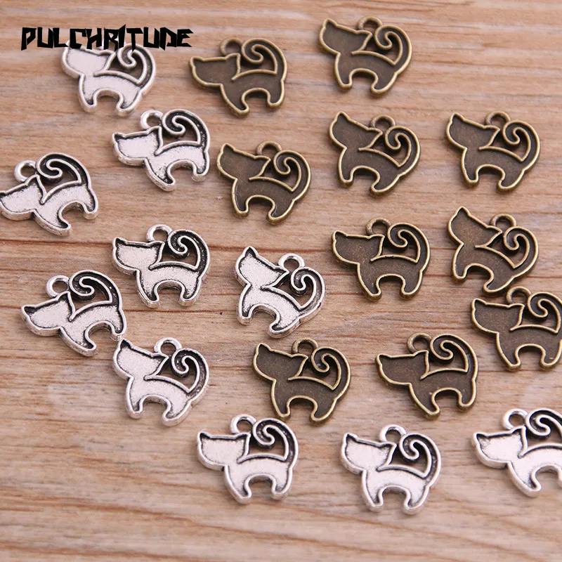 

PULCHRITUDE 40PCS 13*13mm New Product Two Color Small Cat Charms Animal Pendant Jewelry Metal Alloy Jewelry Marking