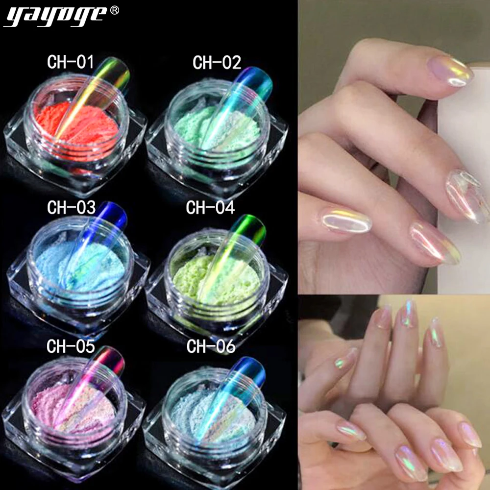 YAYOGE Aurora ice Shinning зеркальный ногтевой порошок 6 цветов Блеск для ногтей пылезащитный пигмент с голографическим эффектом ногти декоративный для маникюра DIY