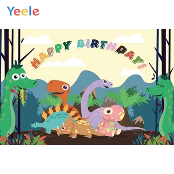 

Yeele Clouds Dinosaur Animals Forest Grass Birthday Photography Backgrounds Customized Photographic Backdrops for Photo Studio