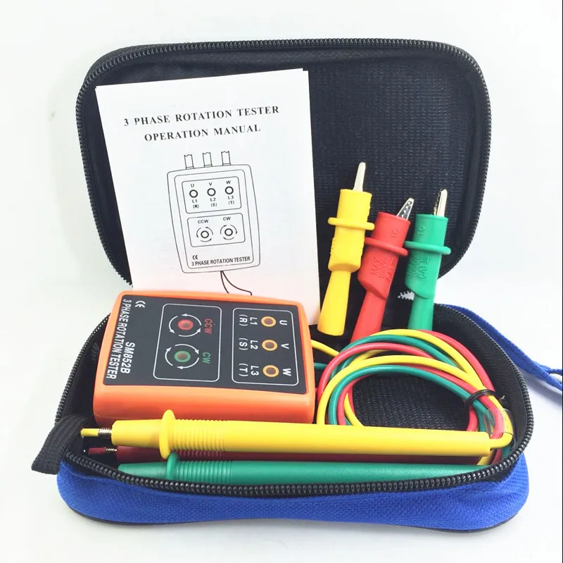 VTSYIQI SM852B 3 Phase Rotation Indicator 3 Phase Sequence Presence Rotation Tester Indicator Detector Meter LED and Buzzer CA1T and Beeper LED Display 20Hz-400Hz with 60V~600V AC 3 Phase AC 