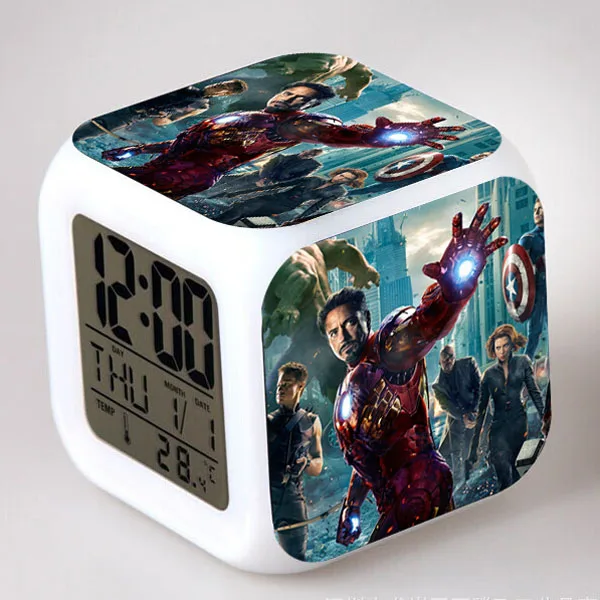 Железный человек/Капитан Америка/Тор цифровые часы Marvel's Мстители светодиодный Будильник ночник reloj despertador - Цвет: Цвет: желтый