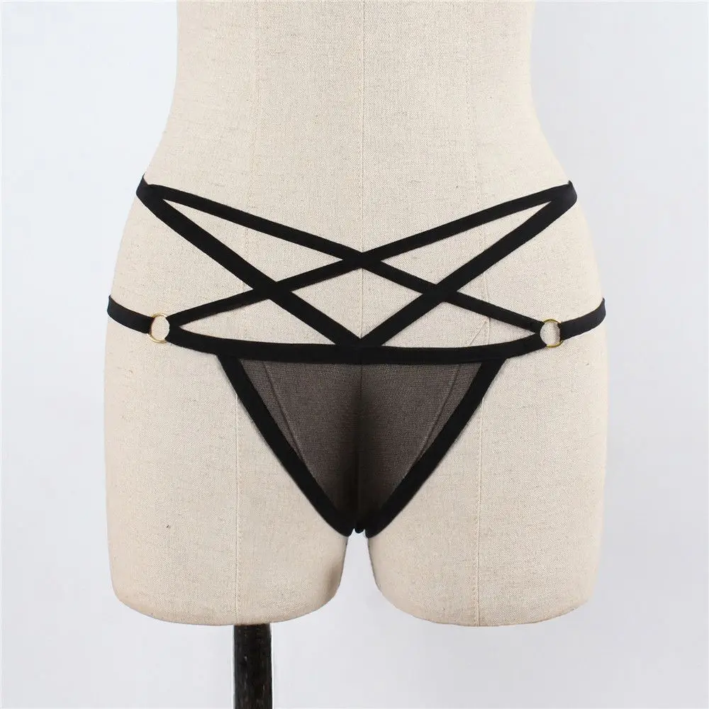 Women Sexy Sheer Lace Bandage Panties Transparent G-string Thongs Elastic Straps Underwear Briefs Hollow Panties