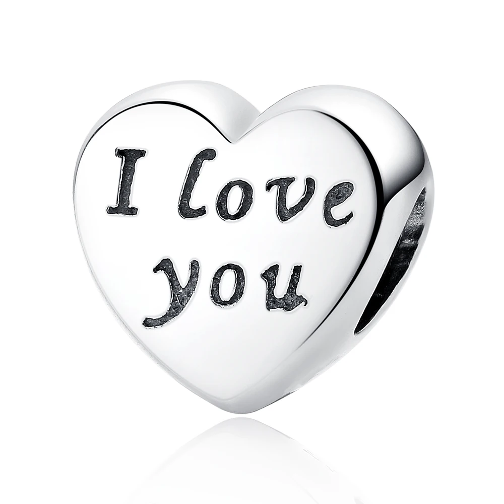 

NBSAMENG Authentic 925 Sterling Silver Bead Charm Heart Shape I Love You Beads Fit Pandora Women DIY Bracelet & Bangle Jewelry