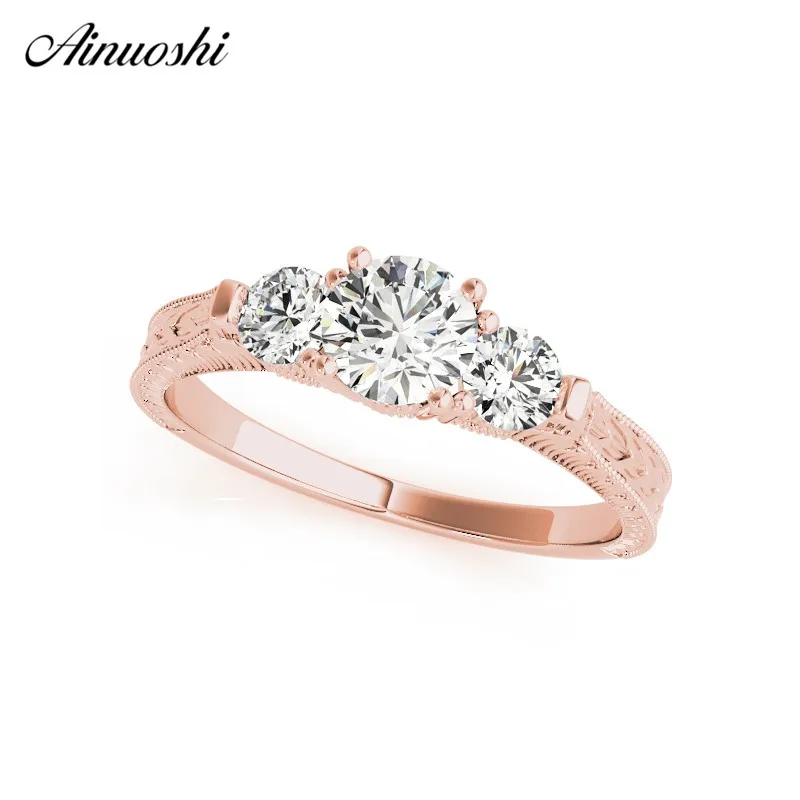 

AINUOSHI 925 Sterling Silver Rose Gold Color Engagement Ring 0.5ct Round Cut Three Stones Rings Princess Anniversary Jewelry