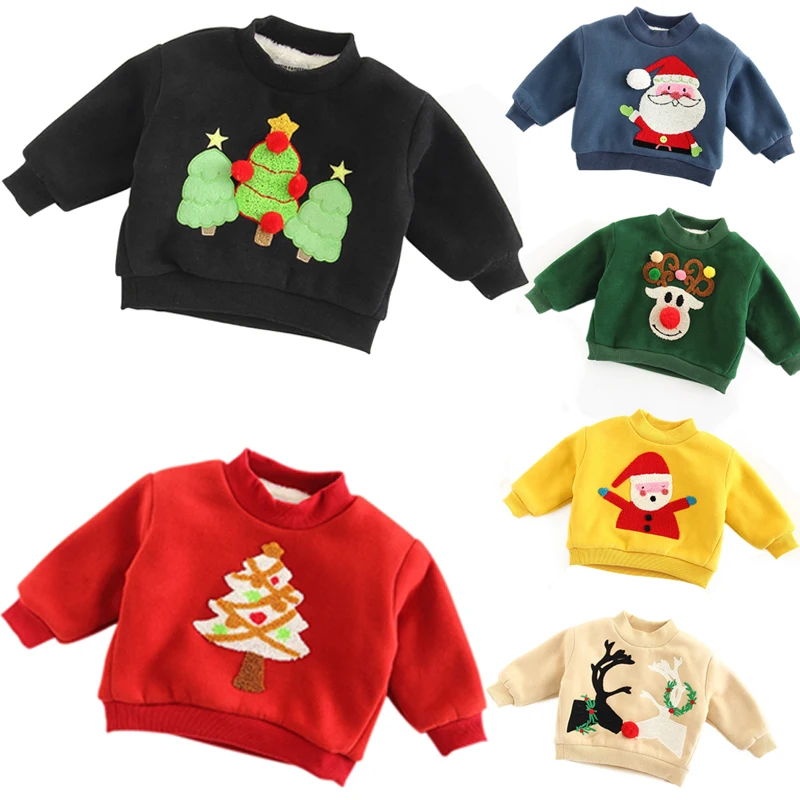 Рождественские детские толстовки; плотное худи из флиса с рисунком оленя для девочек; Детские плотные толстовки; Детский свитер с рисунком; От 2 до 8 лет
