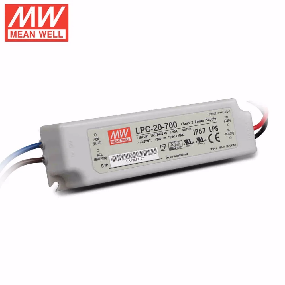 

Mean Well LPC-20-700 20W 9~30V 0.7A LED Waterproof Driver, Single Output Switching Power Supply