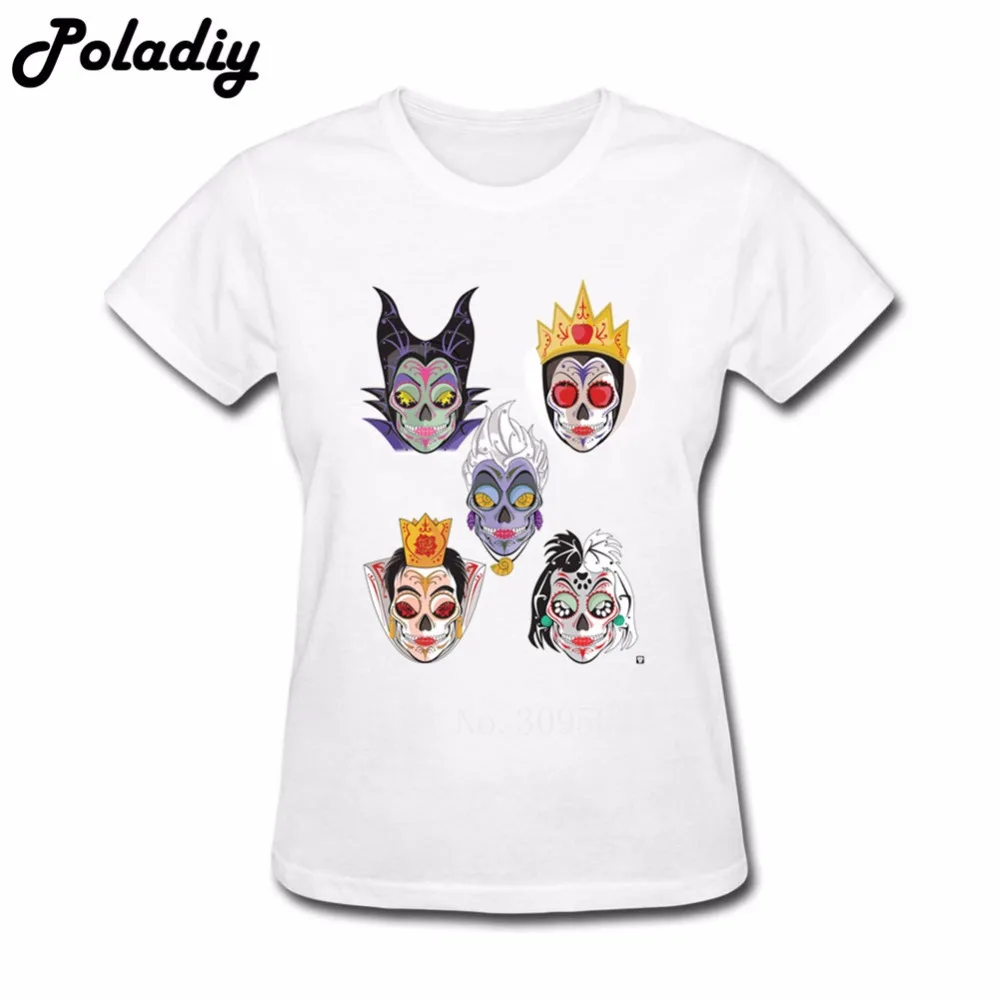

Female 100% Cotton Tee Shirt 5 Villain Sugar Skulls T Shirts Women Girl Fan T Shirt Wholesale Short Sleeve Women T-shirts