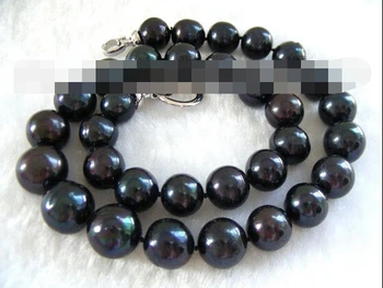 

FREE SHIPPING>>>Classic huge 14mm black round freshwater pearls necklace