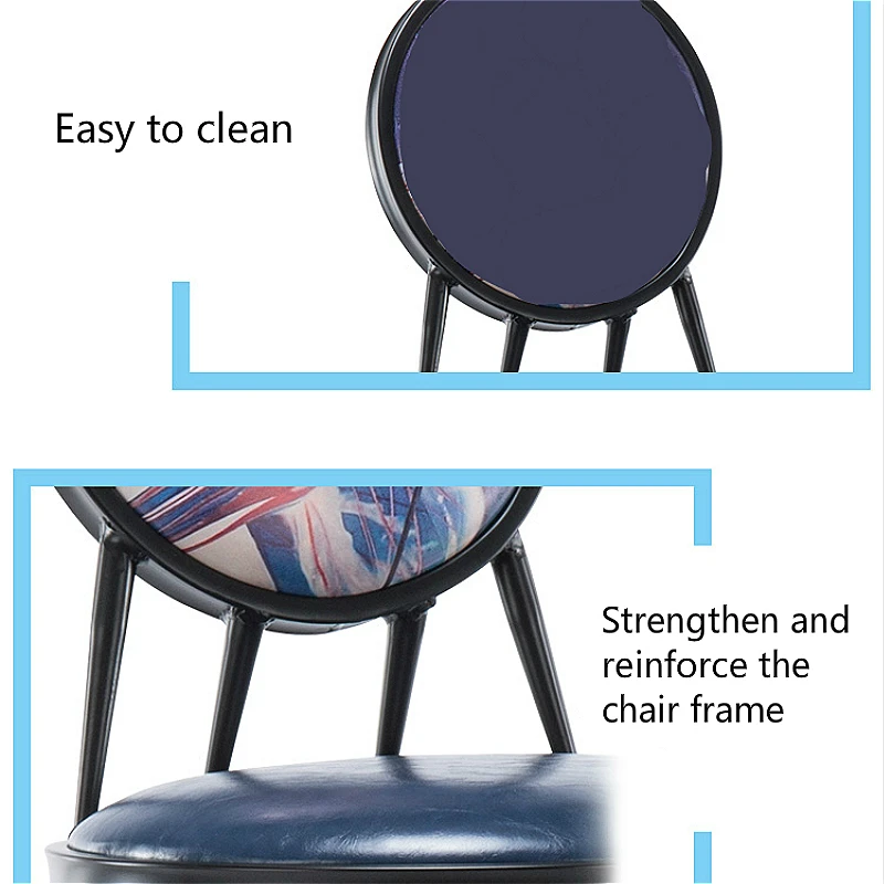 European Style Iron Bar Chair Lifted Rotated Retro Printing High Stool with Backrest Multi-purpose PU Seat Front Desk Chair European Style Iron Bar Chair Lifted Rotated Retro Printing High Stool with Backrest Multi-purpose PU Seat Front Desk Chair