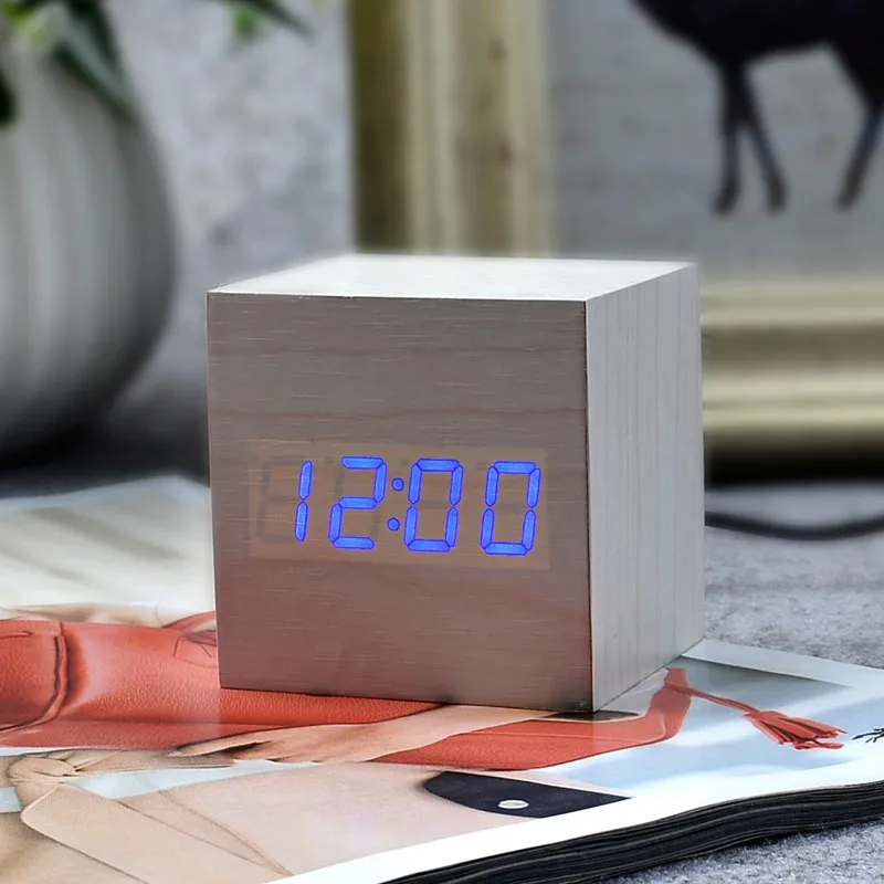 FiBiSonic Деревянный цифровой светодиодный Будильник с температурным голосовым управлением светодиодный электронный настольный часы