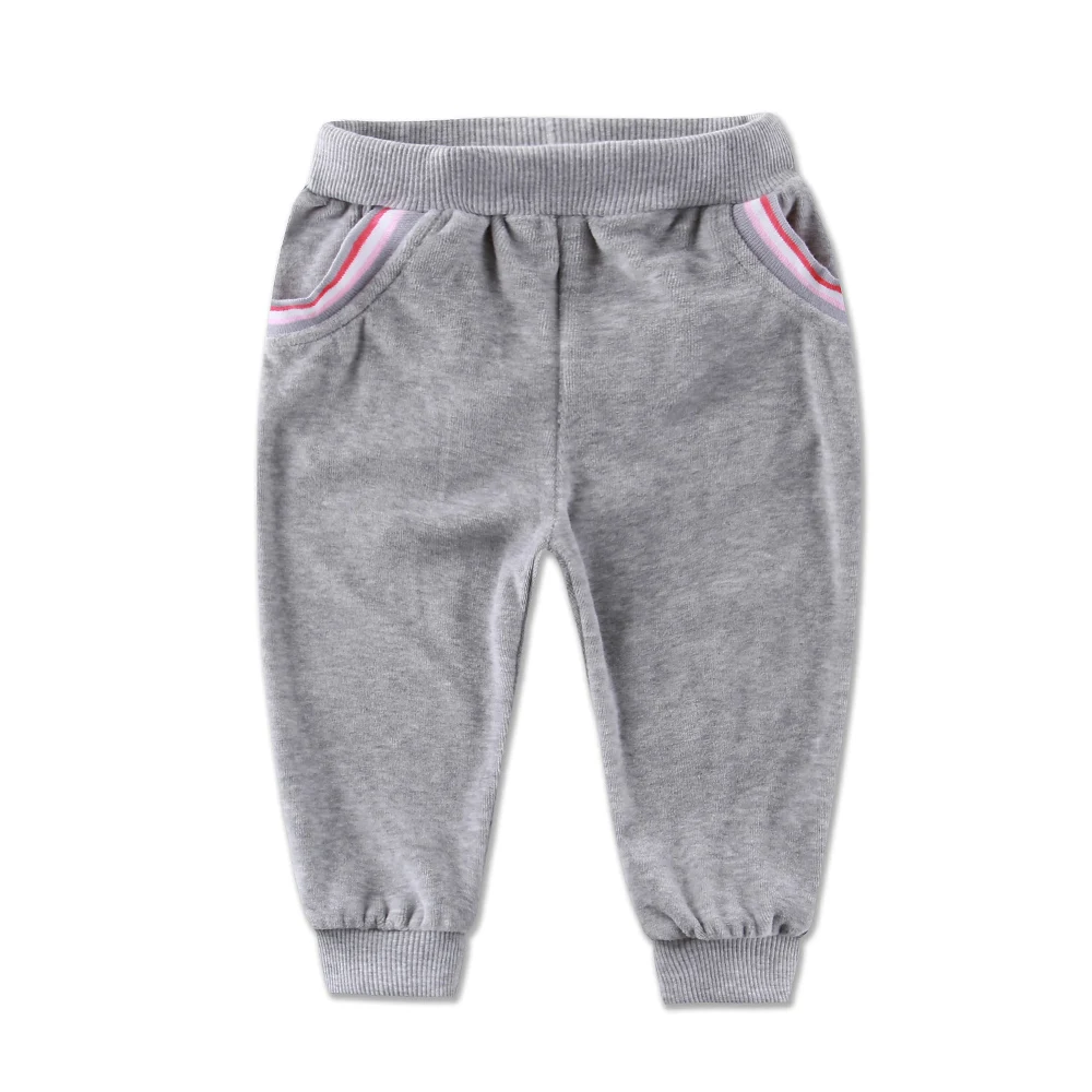 Children Velour Long Pants Baby Girls Pocket Trousers Autumn Clothes