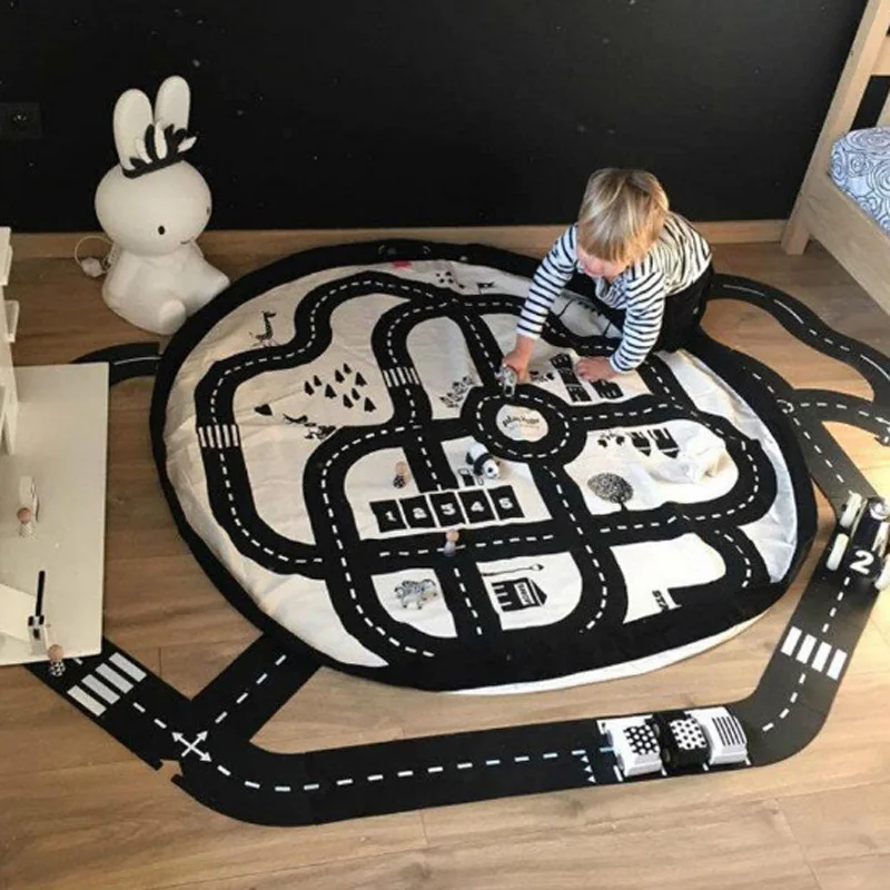 Baby Toys Play Game Mats Kids Canvas Toy Sundries Pouch Highway