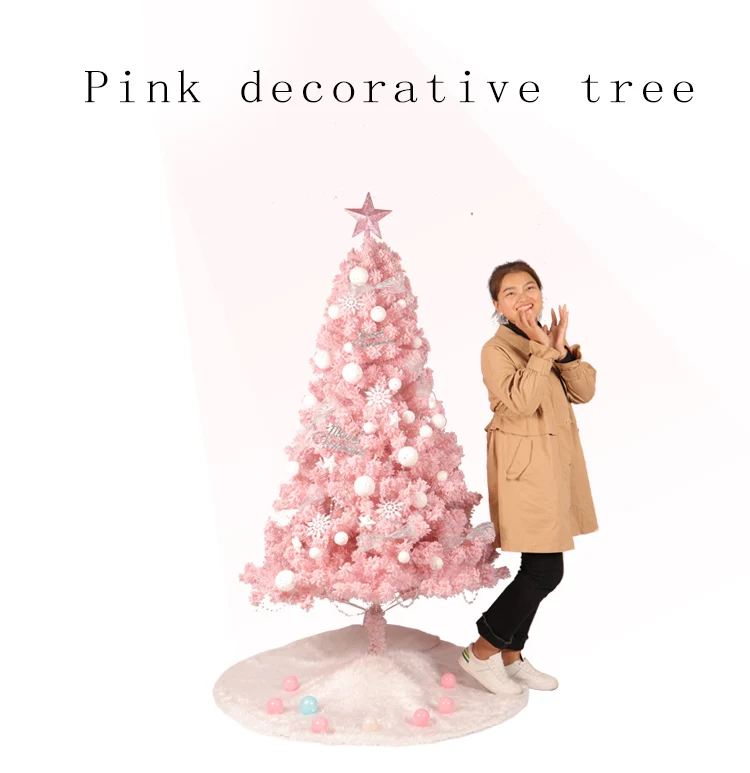 HOYVJOY 120 см Флокирование розовая Рождественская елка мини Новогоднее украшение с светодиодный свет и небольшие украшения на заказ