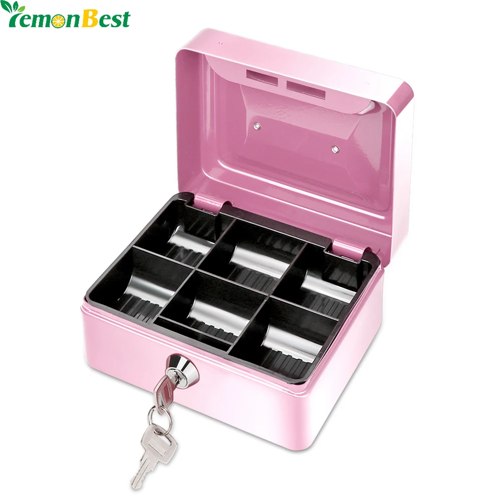 

1Pcs Portable Money Box 6 Compartments Coin Cash Mini Safe Box for Home School Office With Tray Lockable Security Box