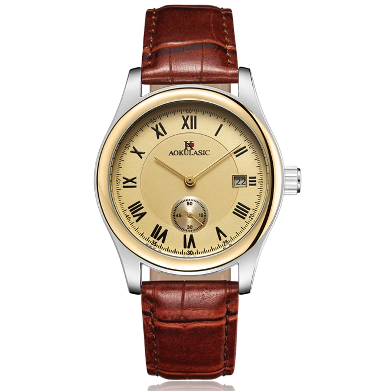 

AOKULASIC 2019 Top Luxury Brand Fine Leather Watch band Sport Watch Automatic Mechanical Men 100FT Waterproof Wrist Watch