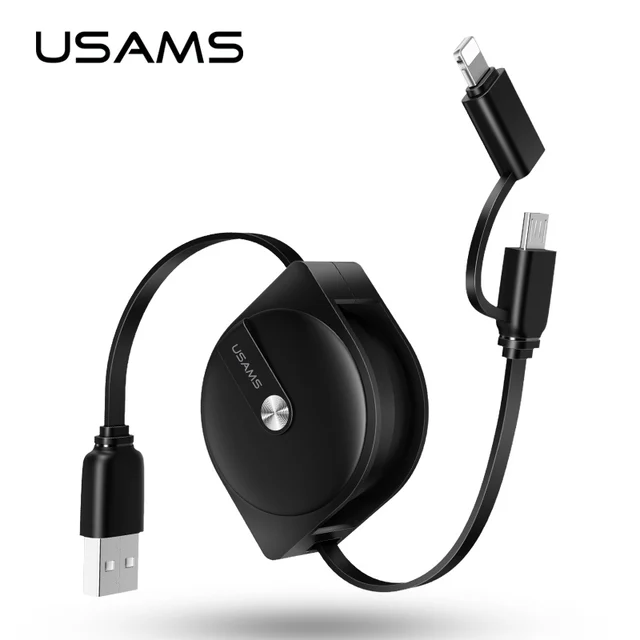 usams 2 in 1 retractable charging cable for iphone lighting samsung