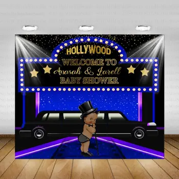 

custom Gold Star Hollywood Movie Star Red Carpet Baby Shower Birthday backdrop Computer print party background