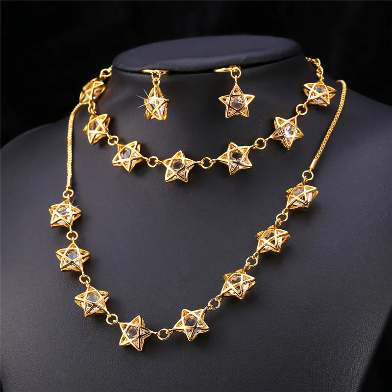 Kpop Star Set Earring Necklace Bracelet Trendy Jewelry Gold Color Cubic