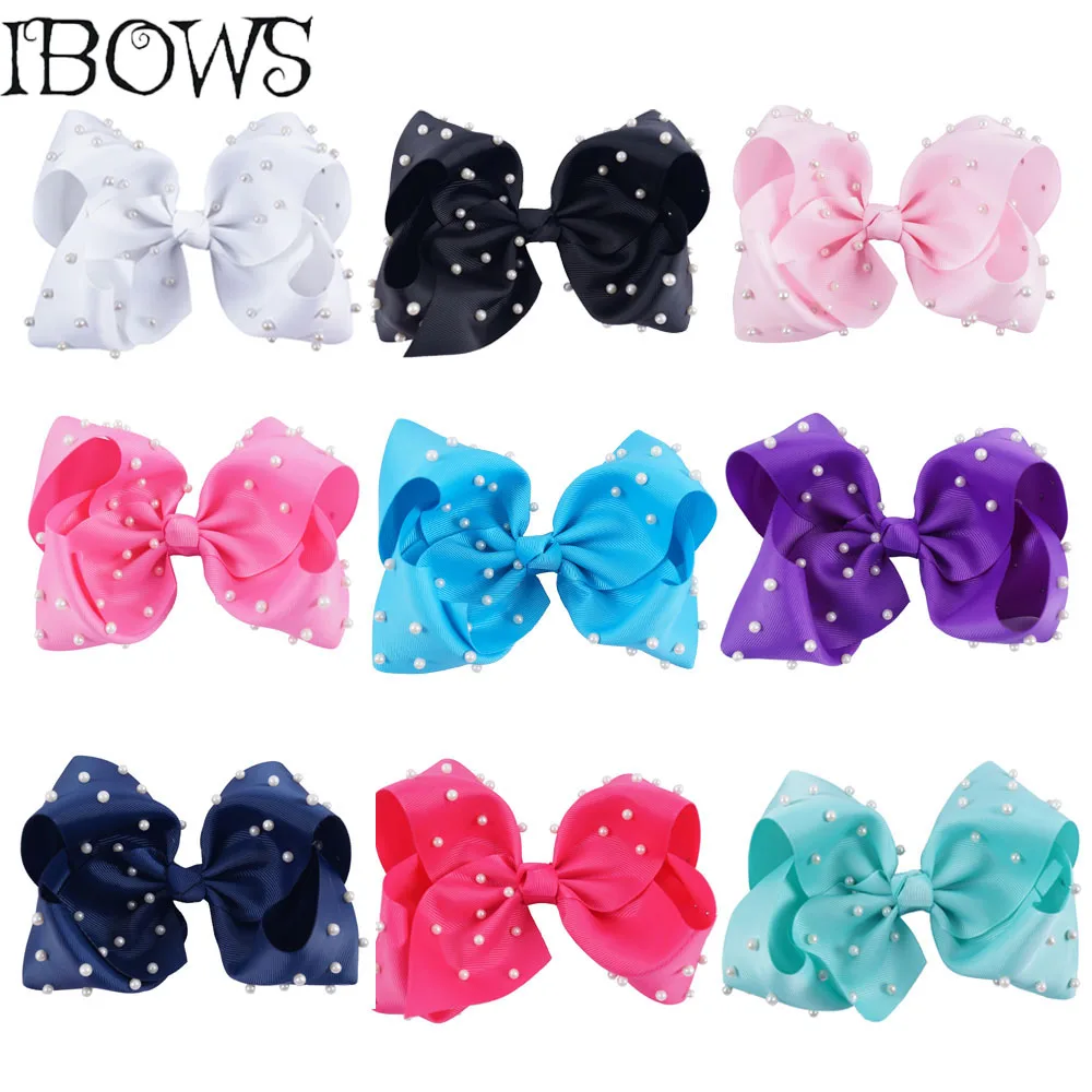 

1PC Fashion Pearl Ribbon Big Hair Bows Hair Clips Hair Accessories For Women Wedding Bead Hair Pins Barrettes 7Inch