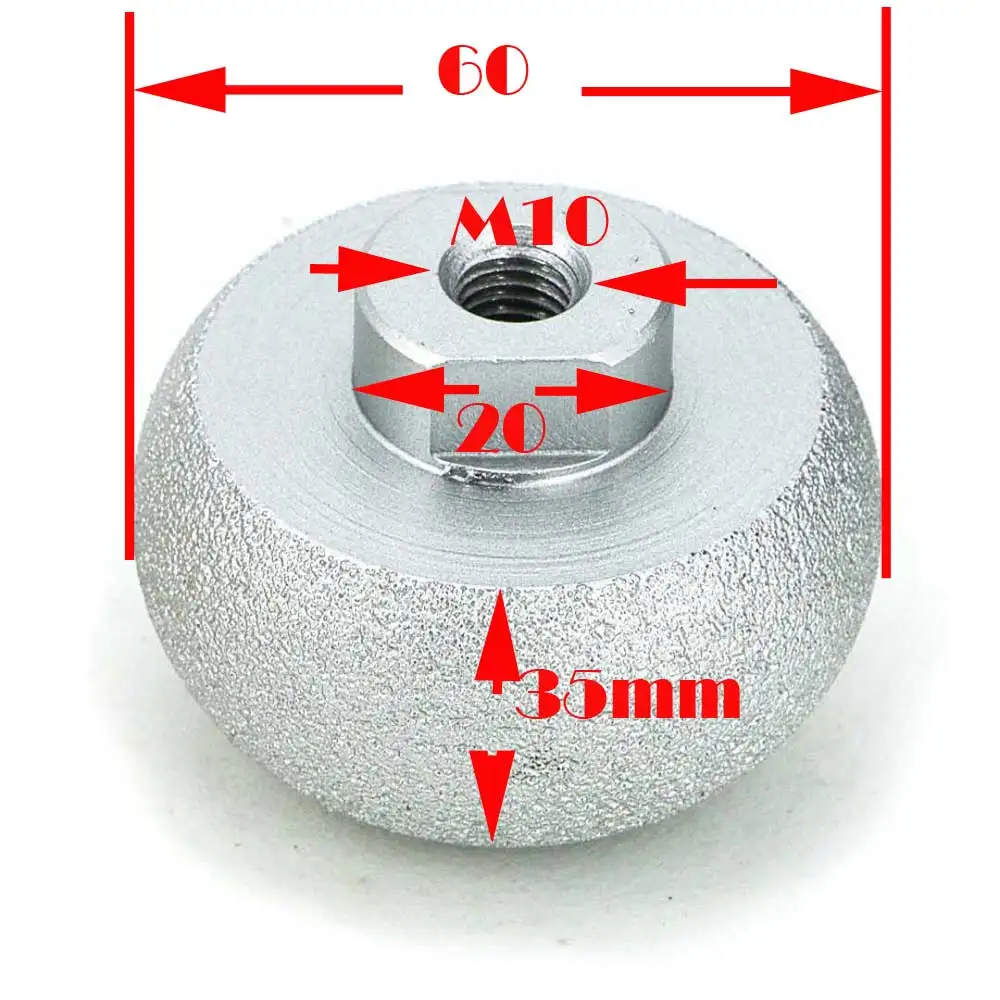 1 шт. braze bond круглая головка сферической формы Алмазная установка с резьбой хвостовик M10 для цветочного горшка шлифовальный инструмент дуговой шлифовки GJ011