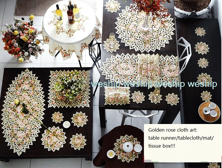 

Special offer Golden rose High-end luxury embroidery cloth art The table cloth Table flag Table mat Dust cover towel