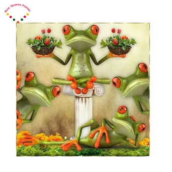 

Plastic diamond drawing rhinestone Frogs and flowers round diamond setsfull drill embroidery painting cross stitch Four frogs
