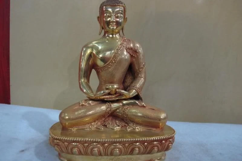 

9 Nepal 100% Pure Bronze 24K Gild Amitabha Sakyamuni Buddha Hold Bowl Statue