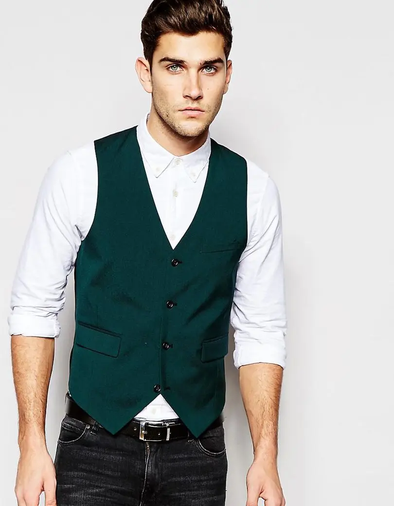 2017 Slim Waistcoat With Stretch In Green Custom Made vest for Man 's