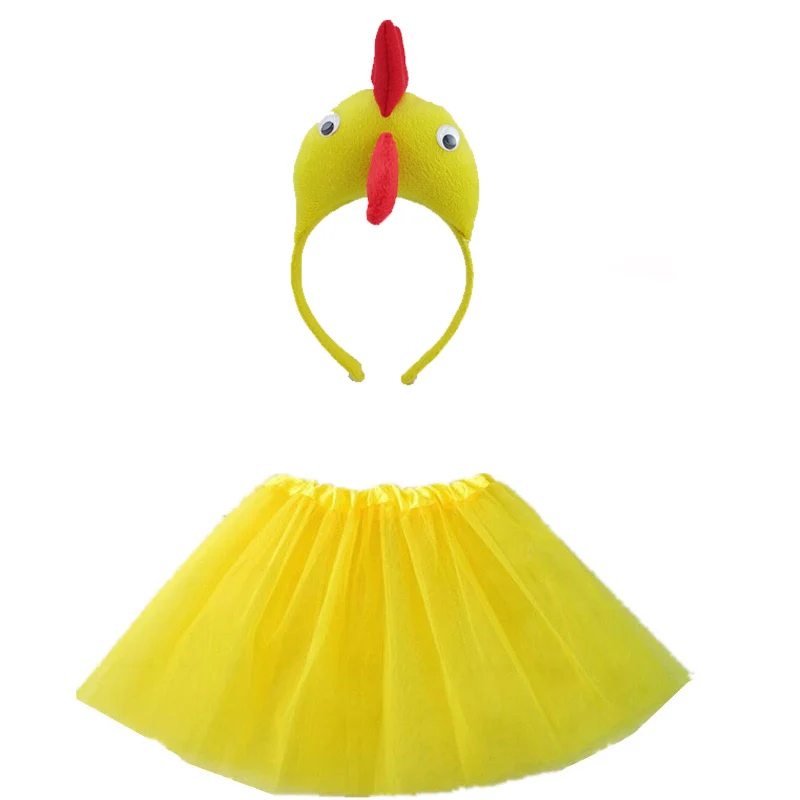 Animal Costume Chick Cosplay Head Wear Headband with Tutu Skirt Kids Children Party Props Halloween Costume Carnival
