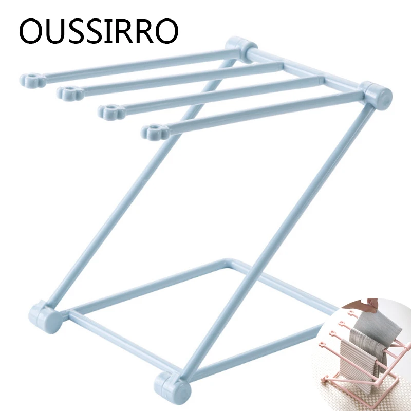 

Free installation Foldable Standing Style Towel Holder Plastic For Bathroom Towel Hanging Storage Rack Kitchen Holding Shelf