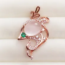 Ожерелье в стиле дельфина, подвеска,, натуральный настоящий розовый кварц, серебро 925 пробы, 2.4ct, драгоценный камень, ювелирные украшения# T8100417