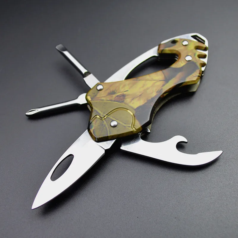 Camouflage mountaineering carabiner multi knife camping life saving