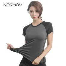 NORMOV женская рубашка Топ Женская спортивная футболка с круглым вырезом для йоги Лоскутные эластичные топы Спортивные с коротким рукавом для женщин