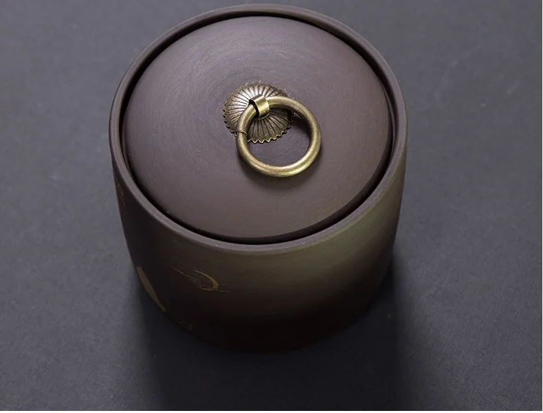 Китайский стиль бамбуковая коробка для хранения чая с принтом чайная банка 9,8*10,2 см банка для конфет контейнер для сухофруктов фиолетовая глина коробка для хранения специй