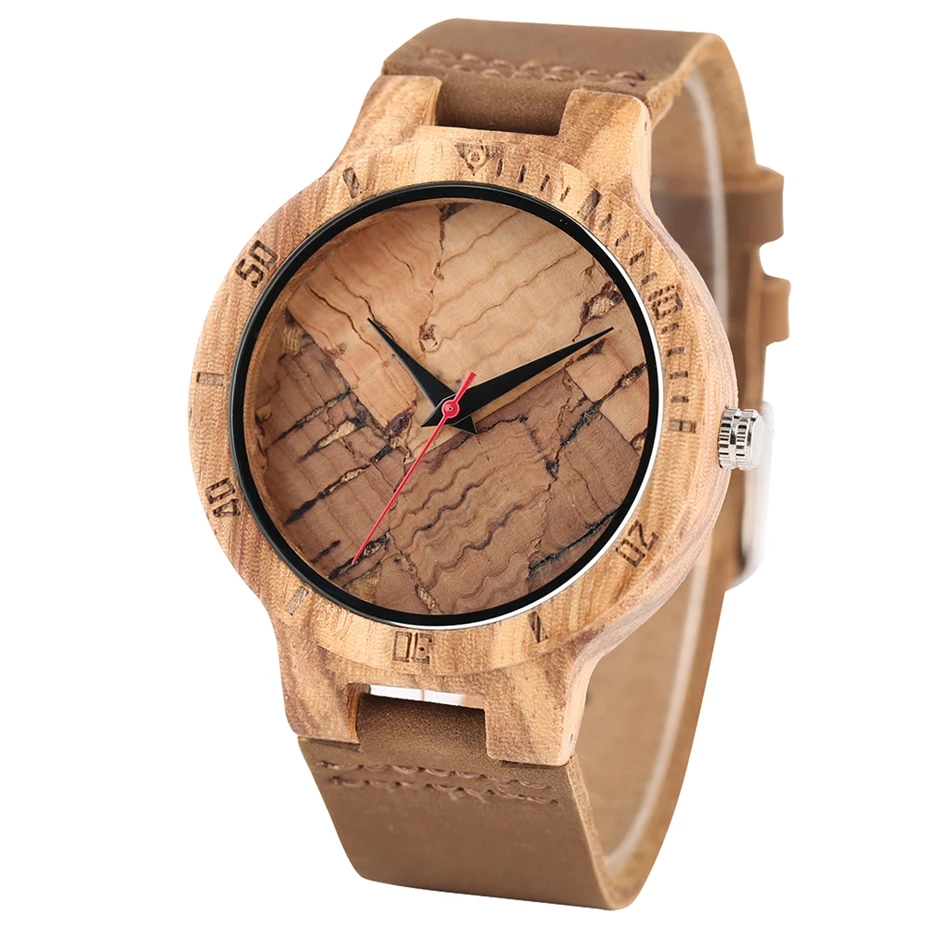 Wooden Watch Men's Unique Cork SlagBroken Leaves Face Dial Zebra Wood Quartz Clock Male Women Genuine Leather Band Wristwatches 2017 Christmas Gifts (17)
