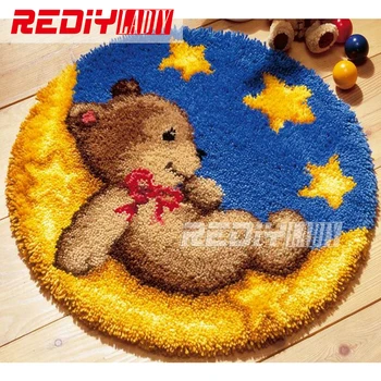 

Hot Latch Hook Rug Kits DIY Needlework Unfinished Crocheting Rug Yarn Cushion Mat Bear in Sleep Embroidery Carpet Free Shipping