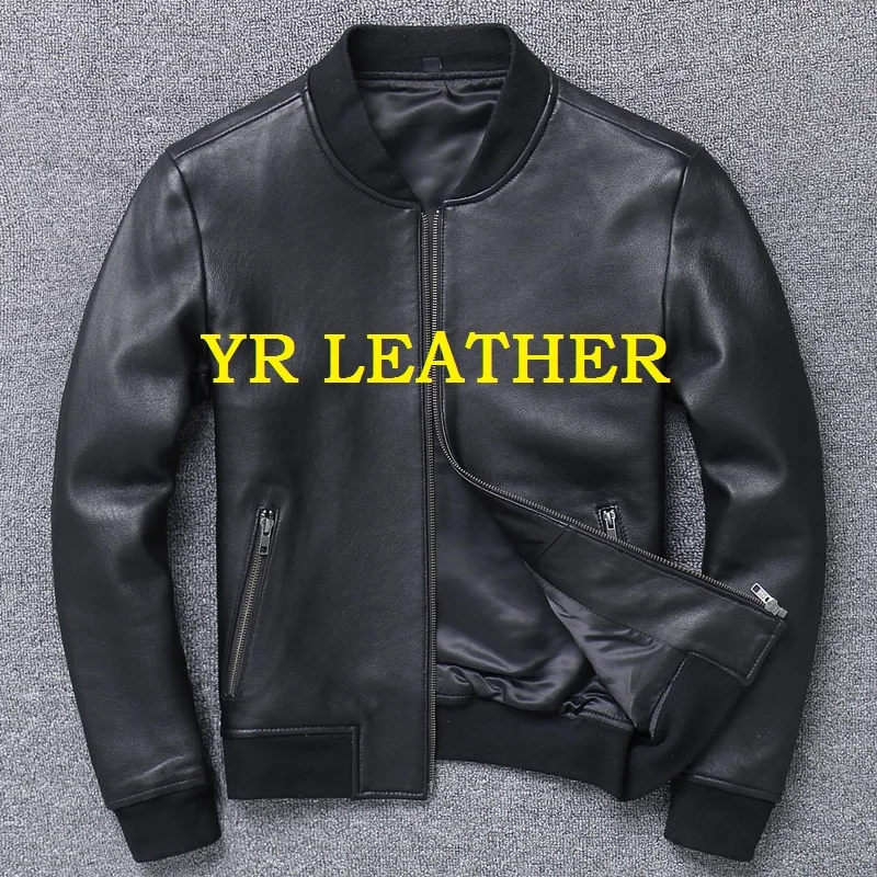 

YR!Free shipping.Wholesales.Brand New casual style leather jackets.mens sheepskin coat.quality soft slim A-1 Bomber jacket.