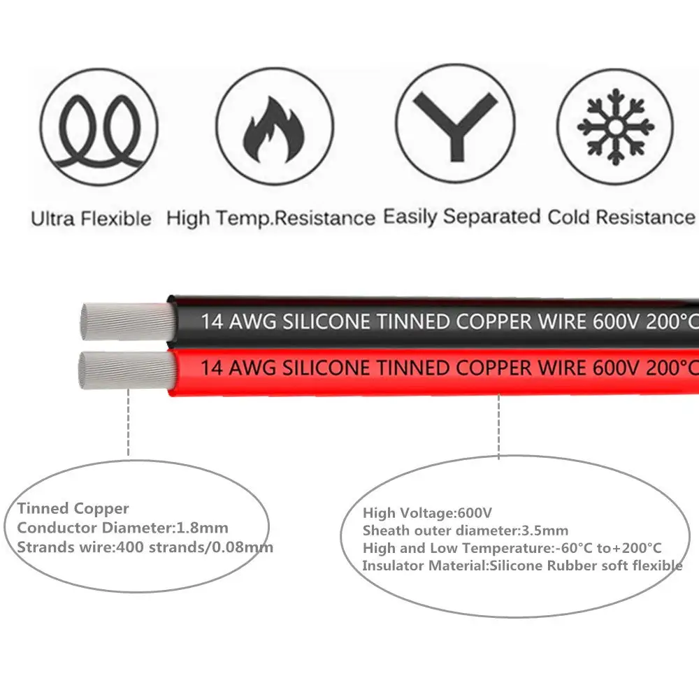 14 AWG Электрический провод с силиконовой оплеткой 2 проводника параллельная проволочная линия мягкая и гибкая 2,1mm m2 бескислородные нити луженая медная проволока
