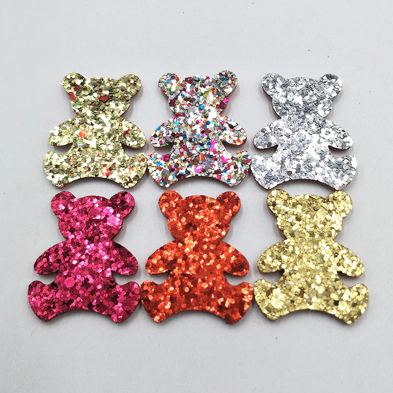 

50pcs 3.5x3cm Gliter Bear Shape Padded Appliques For Headdress Accessories Appliqued and Clothes Sewing Decoration patches