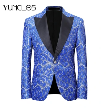 

YUNCLOS EU Size Latest Design Men Suit Jacket Printing Blue Red Jacket Homme Marriage Masculino Best Men's Blazer Plus 6XL