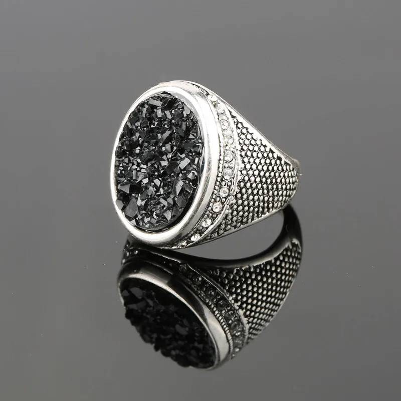 Мода, черные кольца с камнями, покрытые серебром, овальные ювелирные изделия в стиле панк-рок, обручальное кольцо для женщин