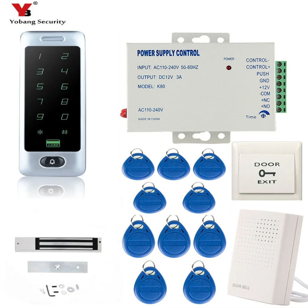 

YoBang Security RFID Door Access Control System Kit Set metal access control keypad with 180KG magnetic lock+power+10 key cards