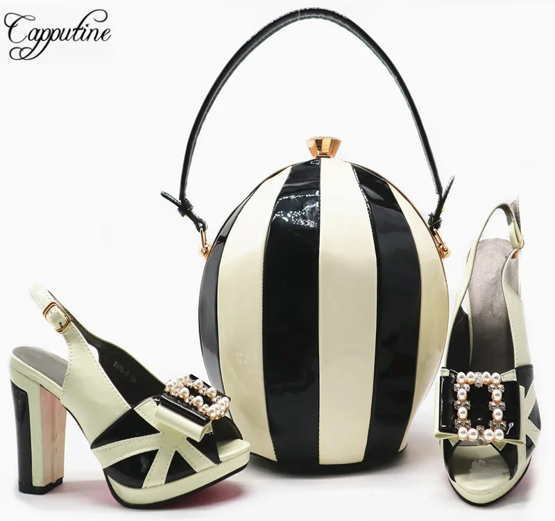 Capputine/новейший комплект из обуви и сумочки в африканском стиле двух цветов; модные летние стильные туфли-лодочки; комплект из обуви и сумки для вечеринок; G55